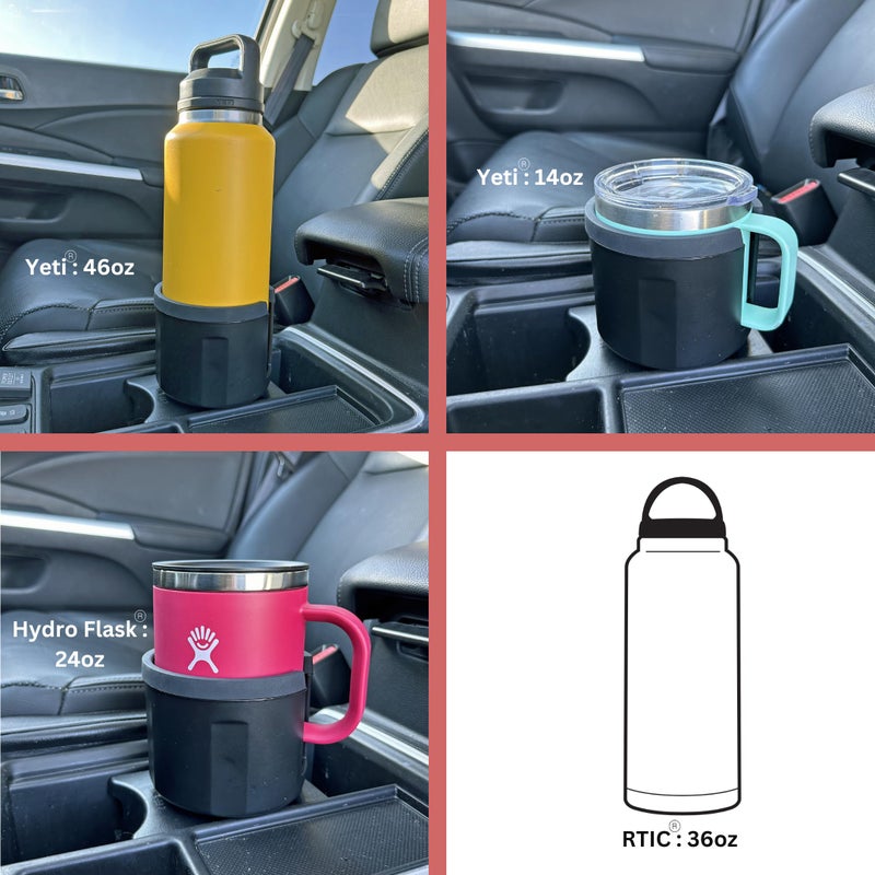 Swigzy موسع حامل أكواب السيارة واسع للغاية من Swigzy - مصنوع من أجل يتي 14oz و46oz قارورة مائية Rambler Hydro قارورة 24oz كوب RTIC 36oz - موسع إدراج المحول قابل للتوسيع وقابل للتعديل - Image 3